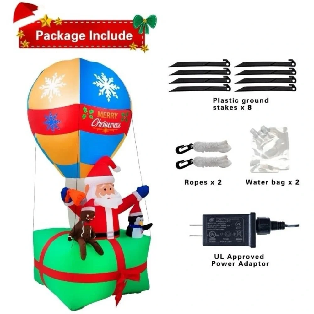 9Ft Inflatable Santa Hot Air Balloon with LED Lights